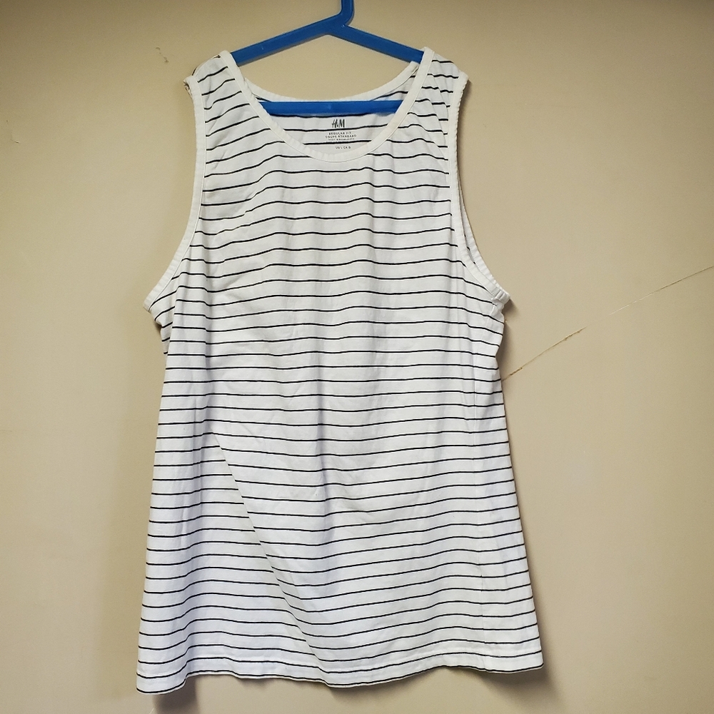 H&M White Striped Tank Top – Size L, Regular Fit, Made in Bangladesh